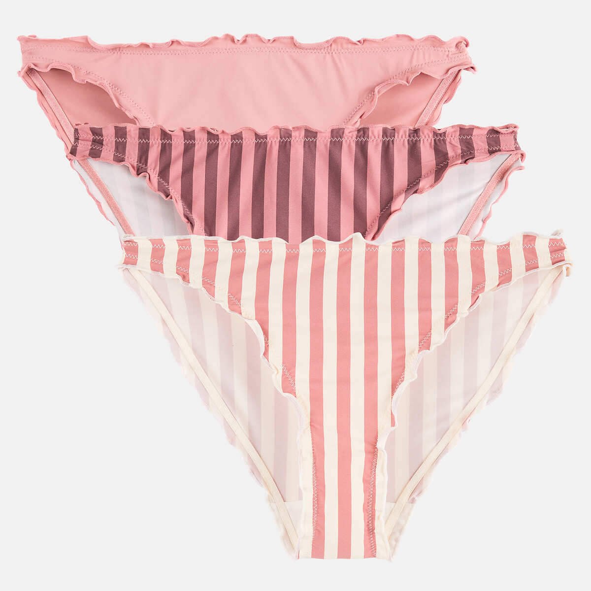 Set di 3 slip in microfibra, 2 in tinta unita e 1 stampato fantasia rigata, LA REDOUTE COLLECTIONS