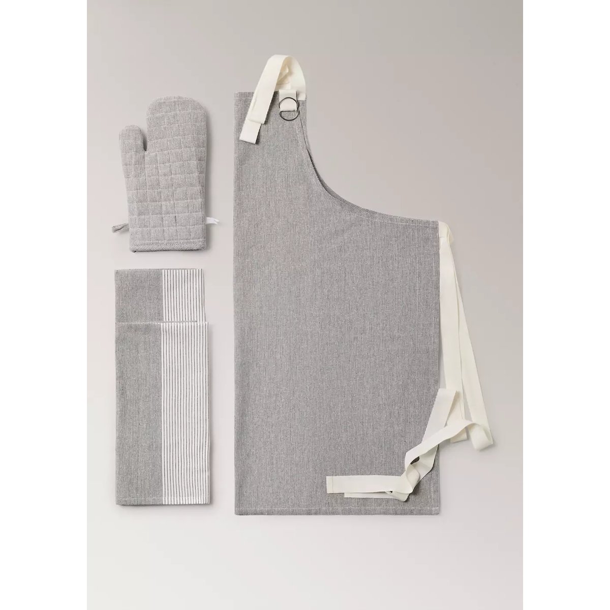 Tablier coton imprimé à rayures gris, MANGO HOME