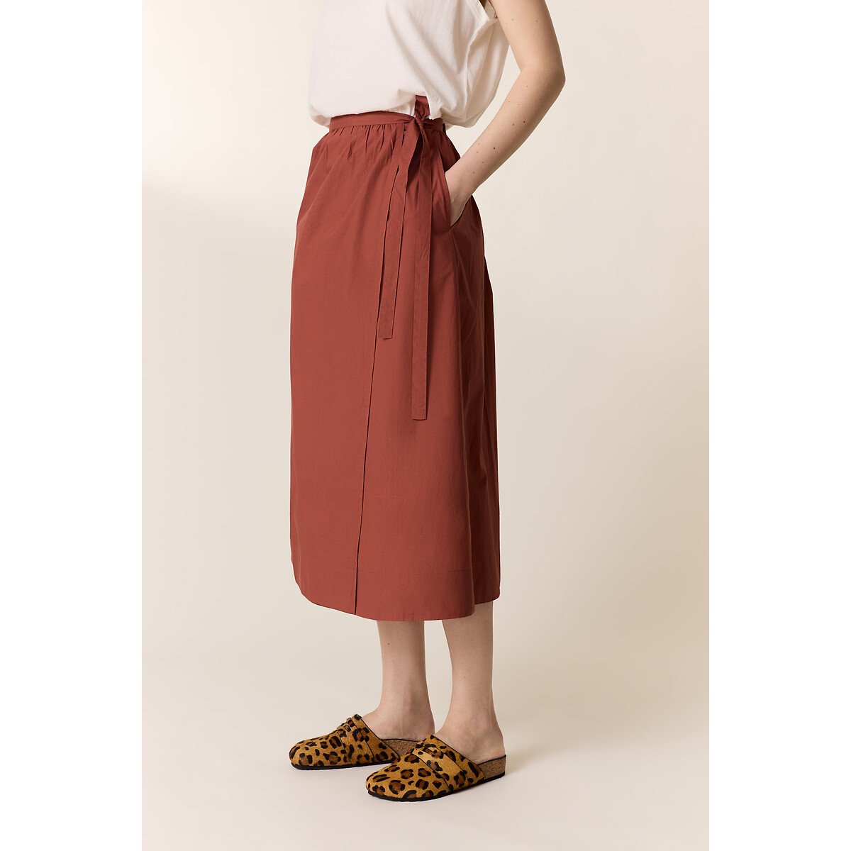 Jupe midi portefeuille, JULEP terre cuite, LEON & HARPER