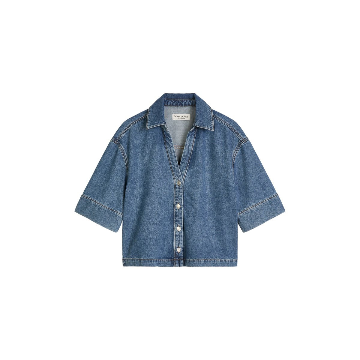 Blouse en jean regular en mélange de coton organique et de lyocell bleu moyen, MARC O'POLO