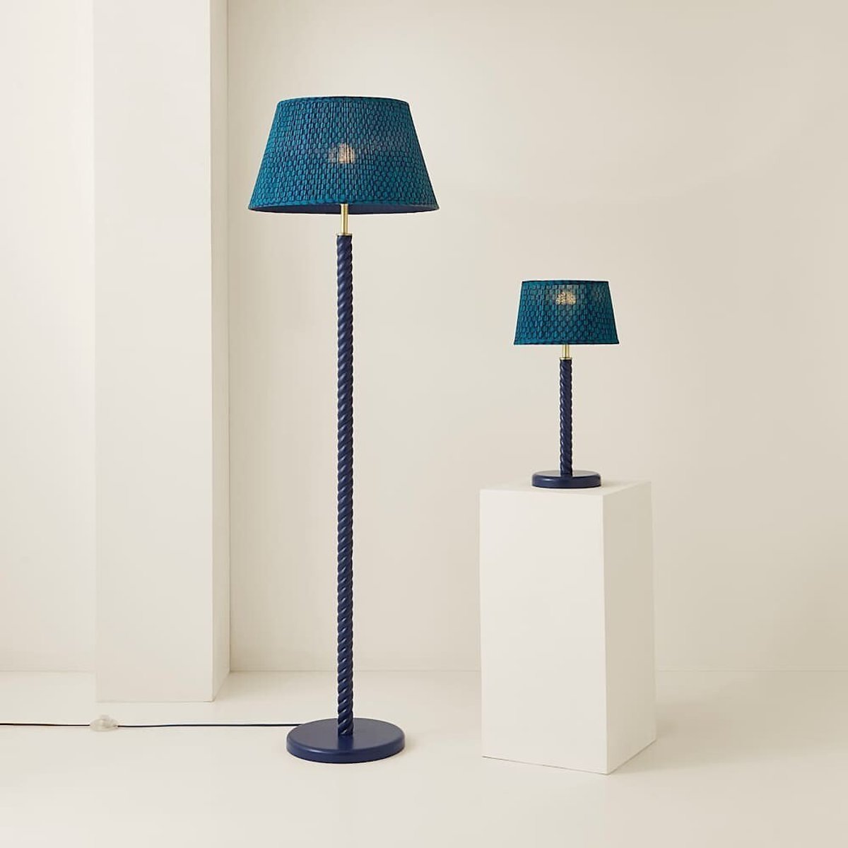 Amalia Twist Floor Lamp with Pleated Taper Shade navy blue, SO'HOME