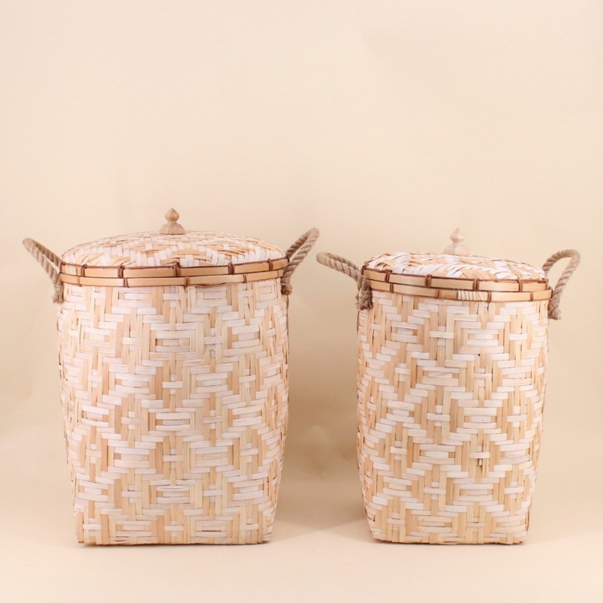 Set de 2 paniers à linge en bambou 48 et 51cm naturel, ORNAMI