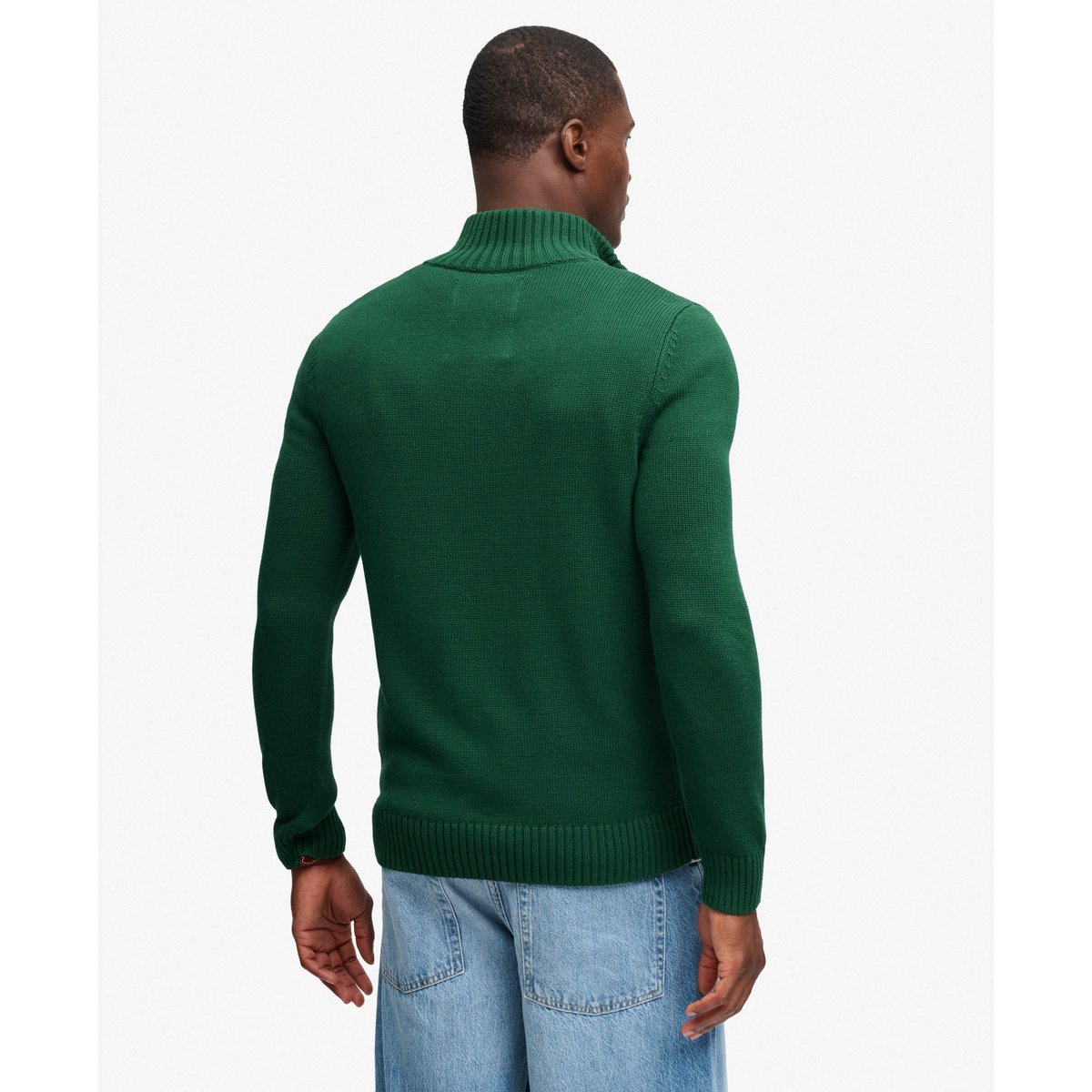 Pull Maille Demi-Zip Coupe Ajustée vert forêt, SUPERDRY