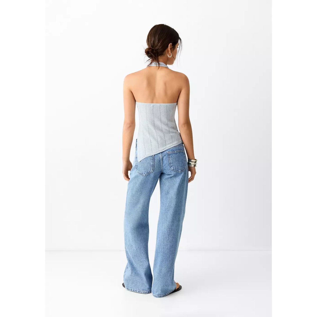 Jean taille basse à clous bleu moyen, MANGO TEEN
