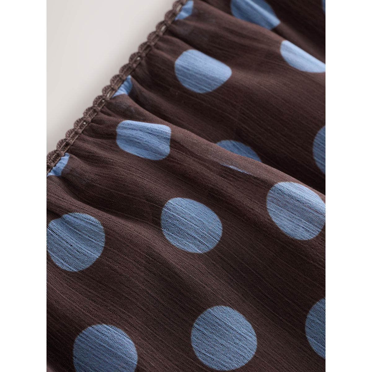 Jupe mi-longue légère marron chocolat/pois bleus, NEXT