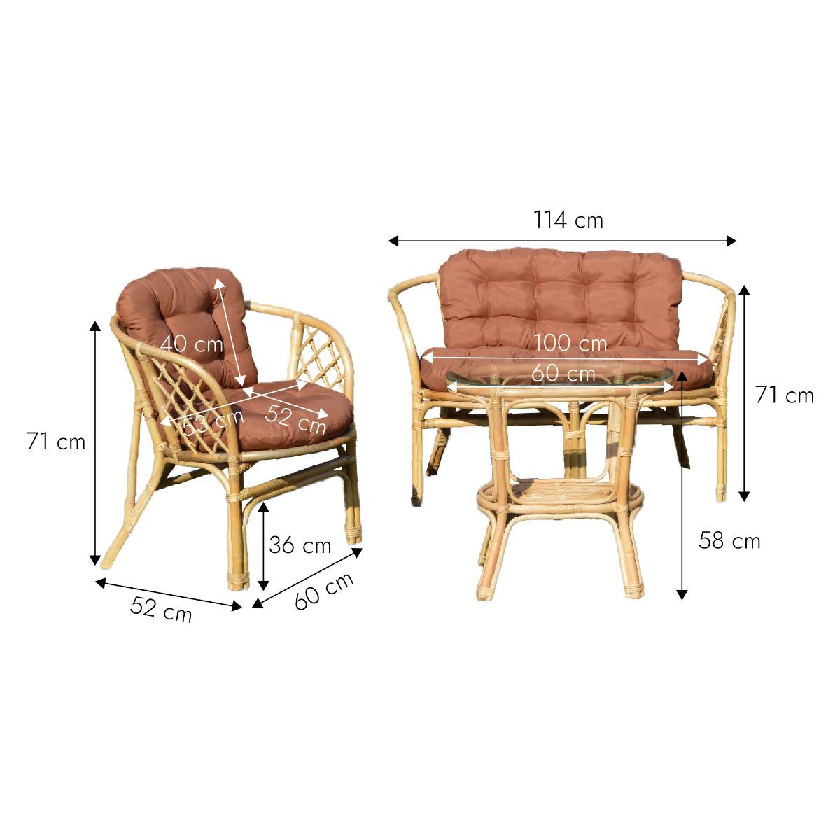 Salon de jardin en rotin et tissu RATTAN bois foncé, MADE IN MEUBLES