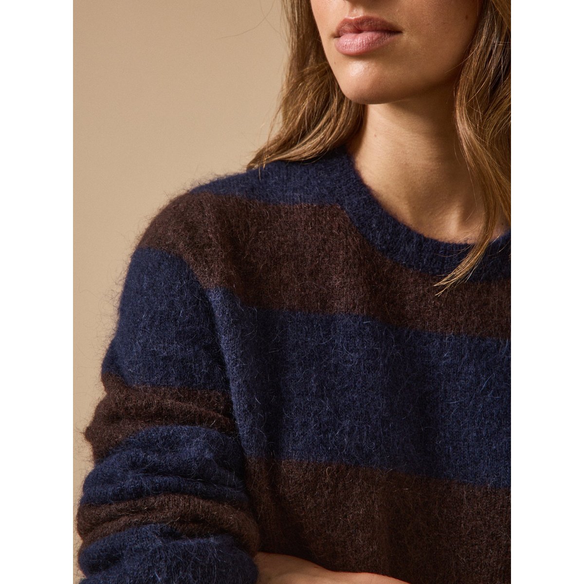 Pull rayé bicolore rayure marine/chocolat, CYRILLUS