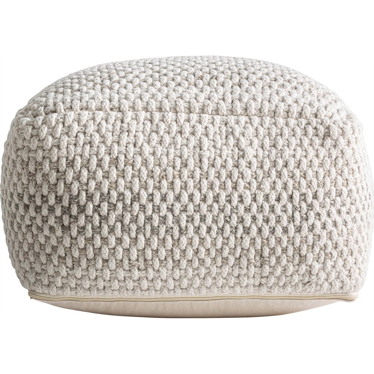Pouf en laine bouclée fait main blanc cassé et gris, RECOLLECTION