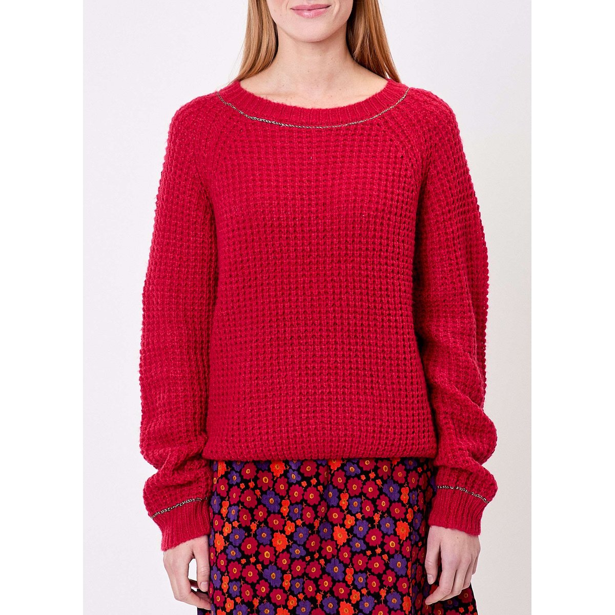 Pull court en maille uni CESAIRE rouge, PRINCESSE NOMADE