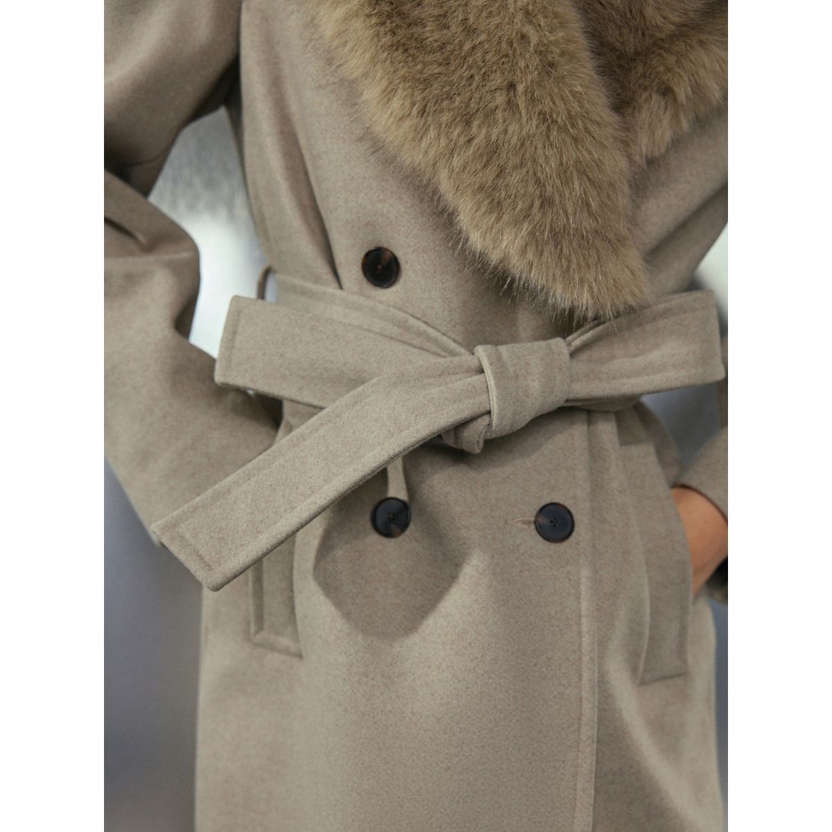 Manteau avec col amovible et ceinture grège, NEXT