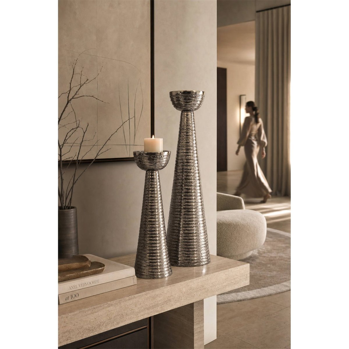 Bougeoir antique aluminium texturé laiton antique, RECOLLECTION