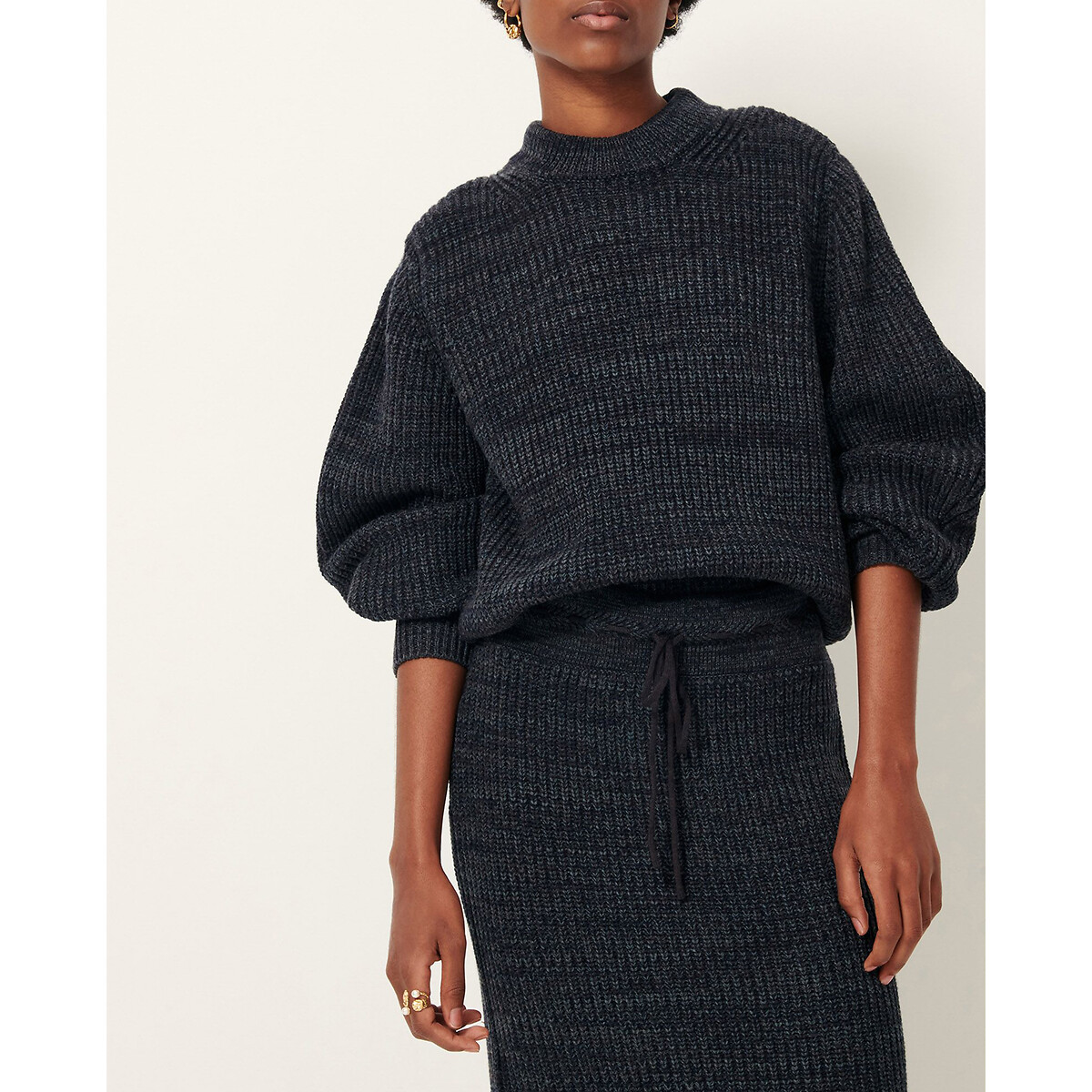 Jupe crayon midi en maille, MARLINIU bleu vert, SESSUN
