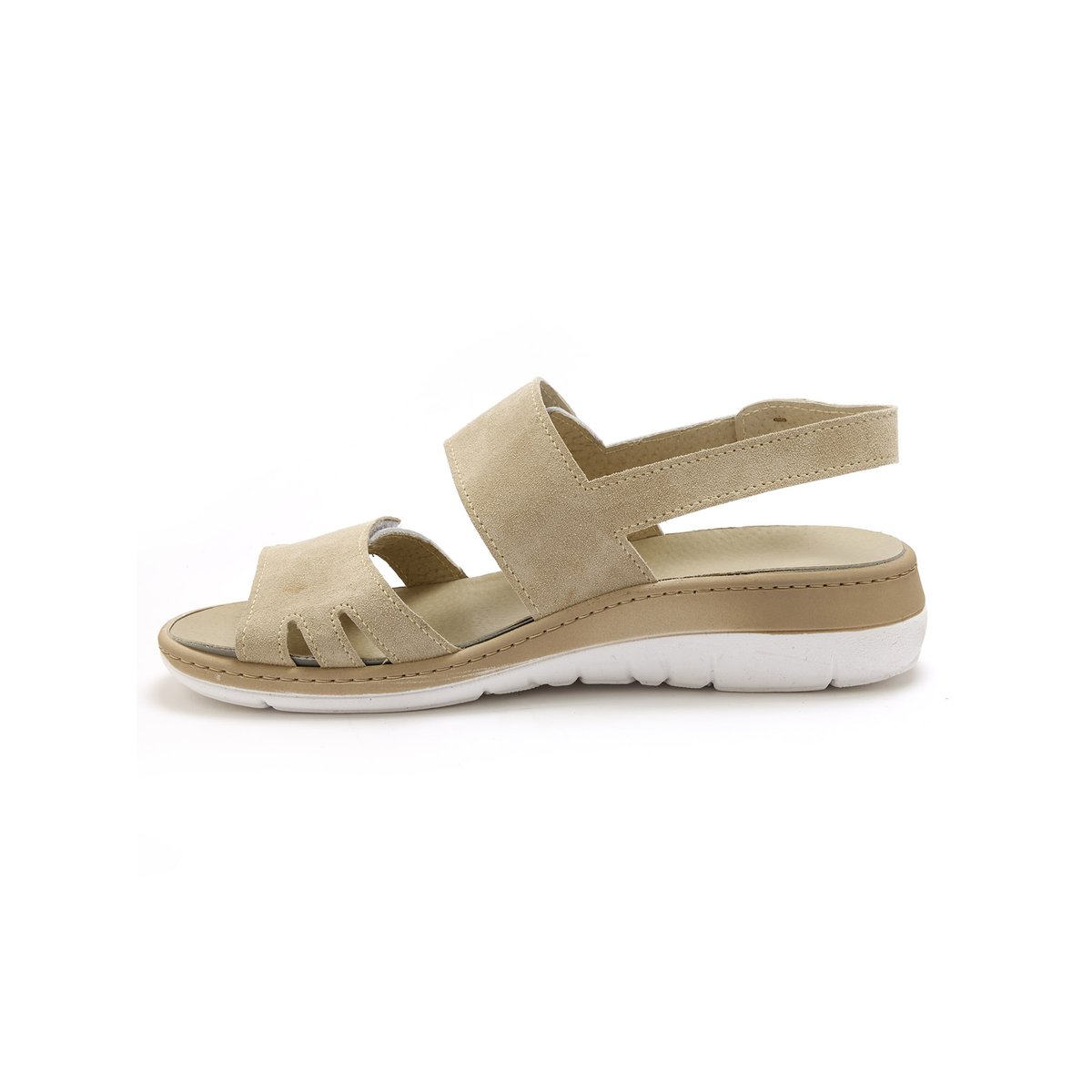 Sandales femme à scratch beige/blanc, PEDICONFORT