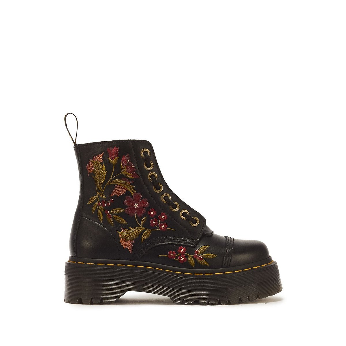 Stivali con zeppa Sinclair Floral in pelle Wanama nero , DR. MARTENS