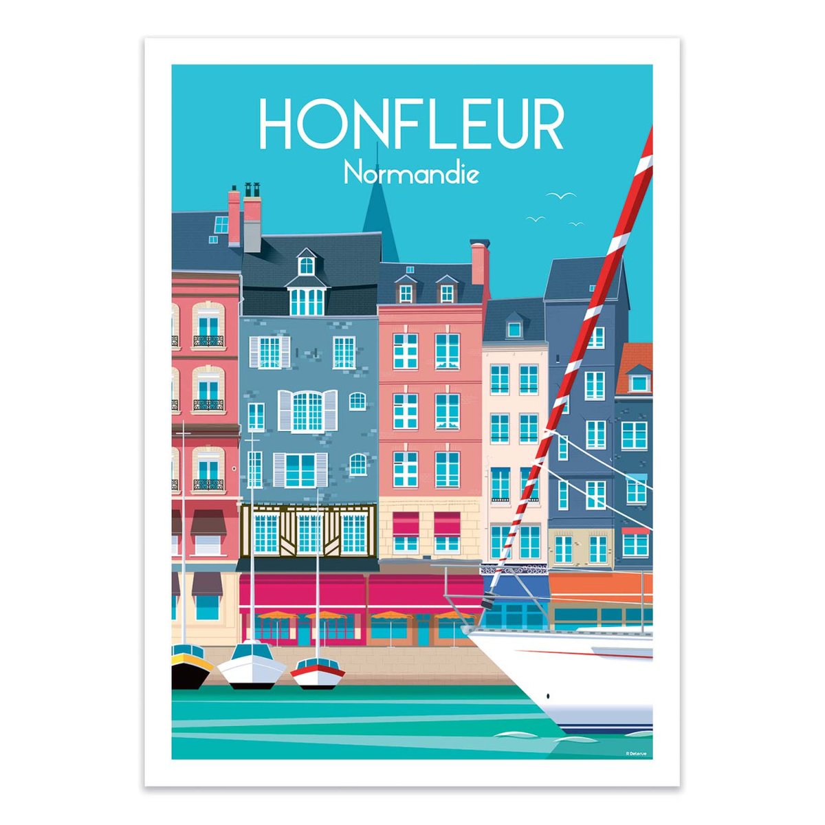 Affiche d'art - Honfleur Normandie - Raphael Delerue bleu, WALL EDITIONS