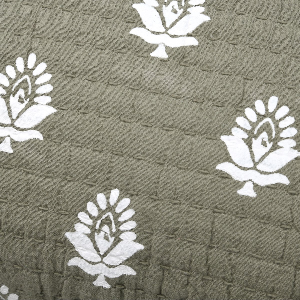 Coussin rectangulaire en coton à motif floral kaki, LOVELY CASA