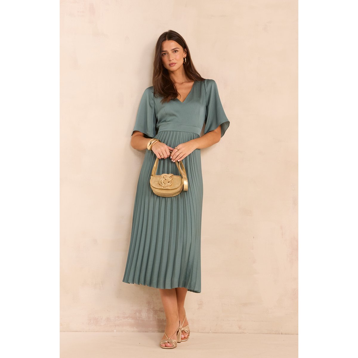 Robe longue plissée BILLIE petrole, Maison 123