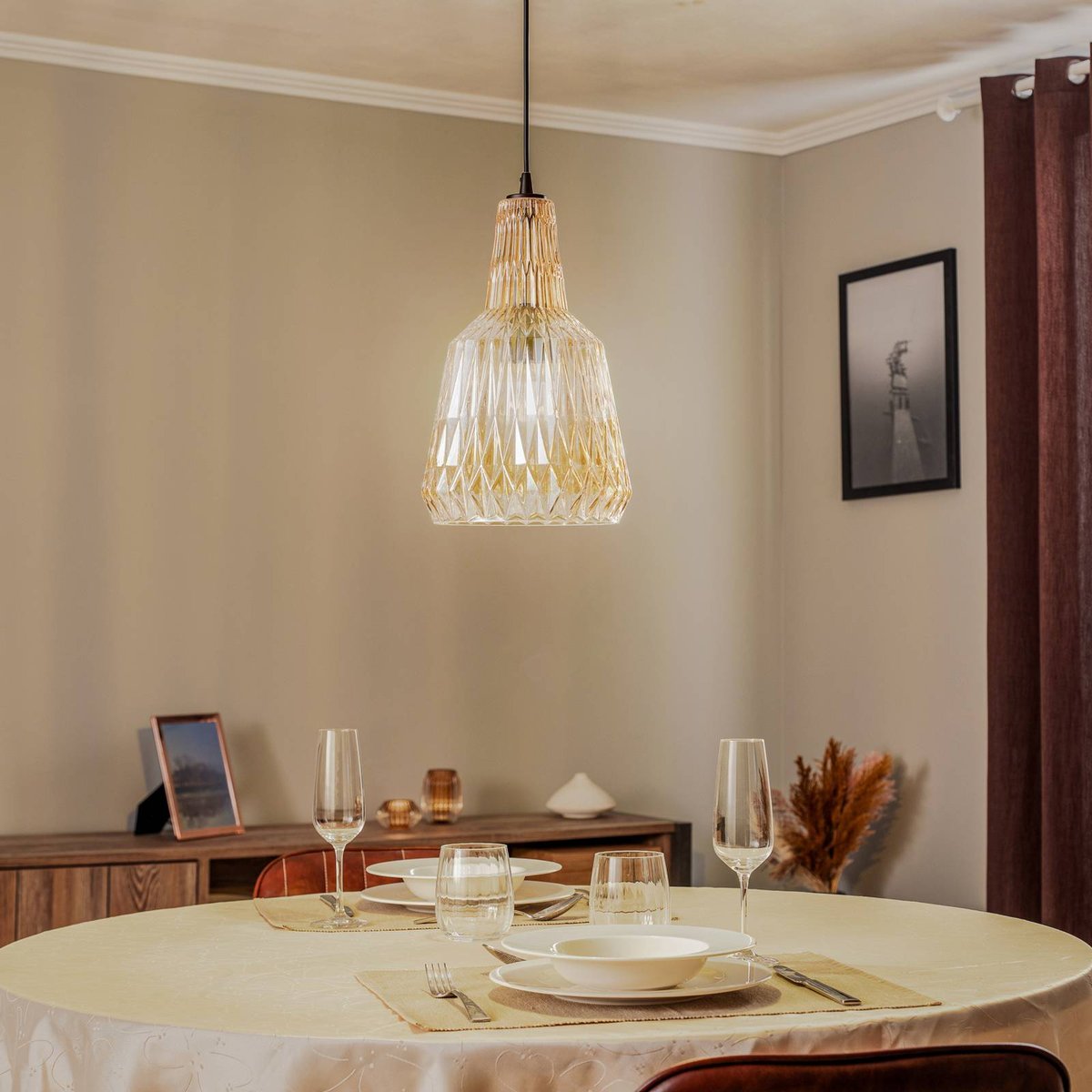 Suspension en verre vintage, Belarion ambre, LINDBY