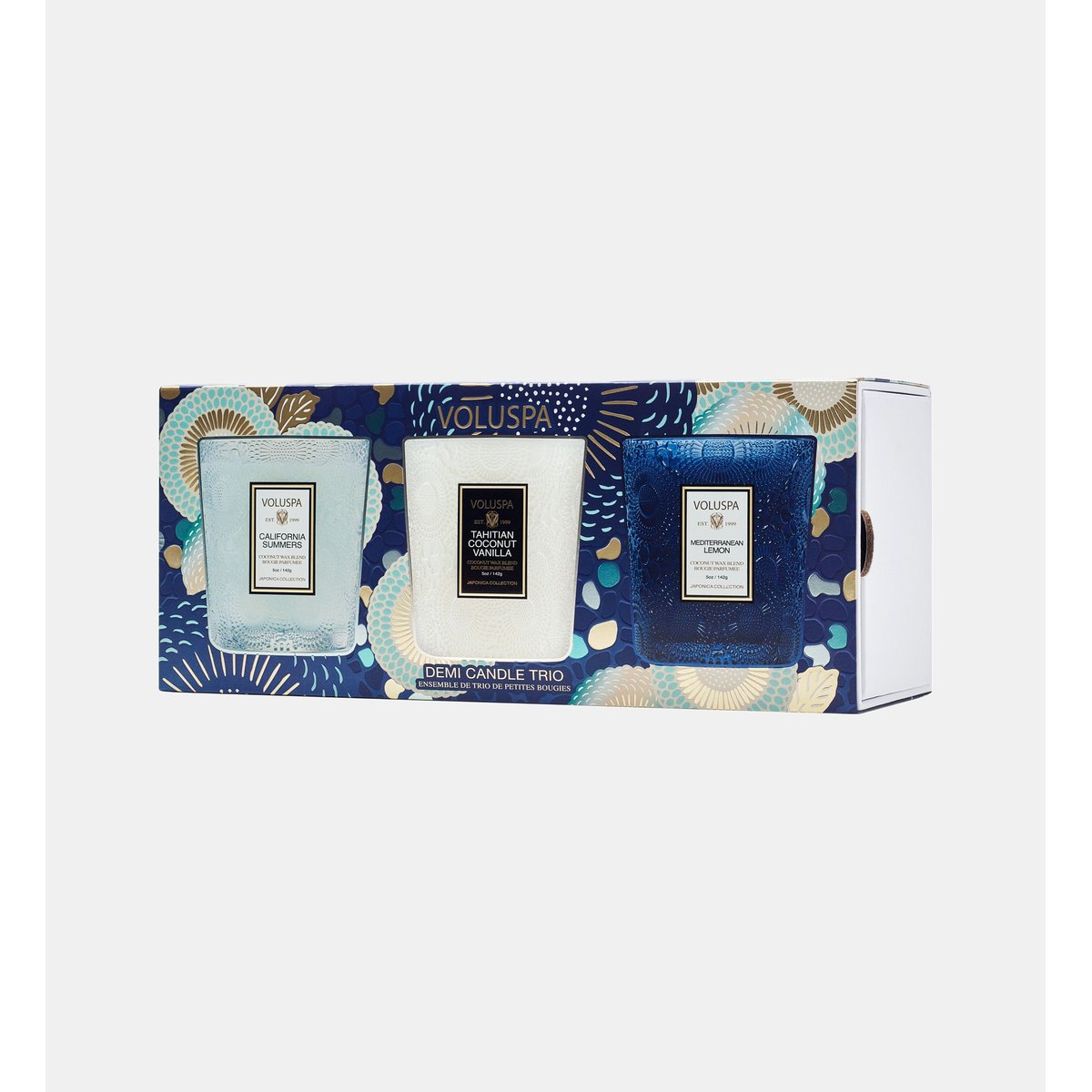 Trio bougies parfumées « coastal getaway » bleu, VOLUSPA