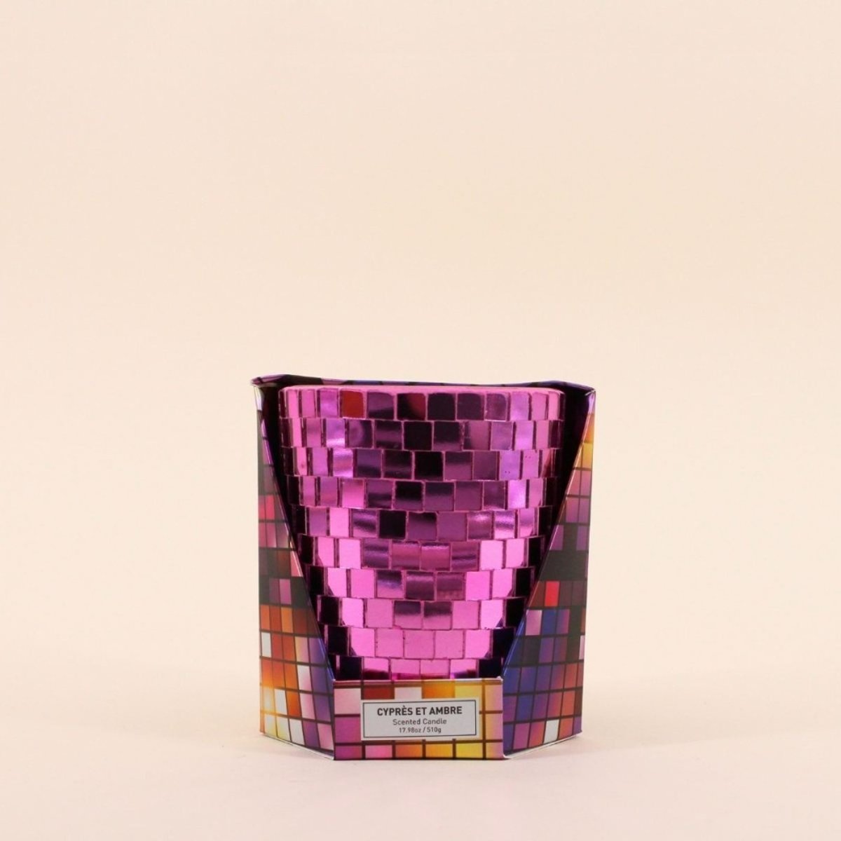 Bougie parfumée verre à facettes violette miroir 510g violet, ORNAMI