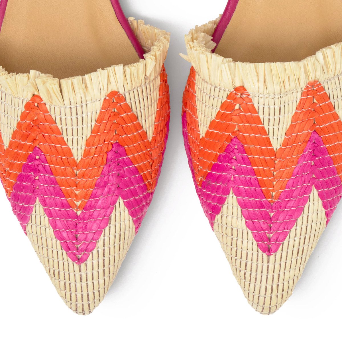 Ballerines ouvertes en raphia tressé et cuir nappa BERTA BERTA FLAT PLATFORM orange, CASTANER