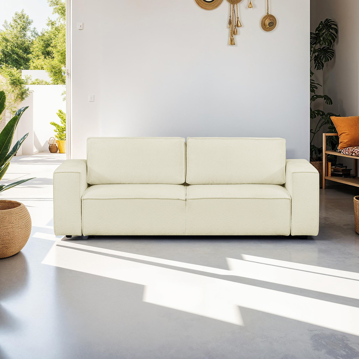 Canapé convertible 5 places en tissu bouclé - HARPER MOD ecru, HOMIFAB