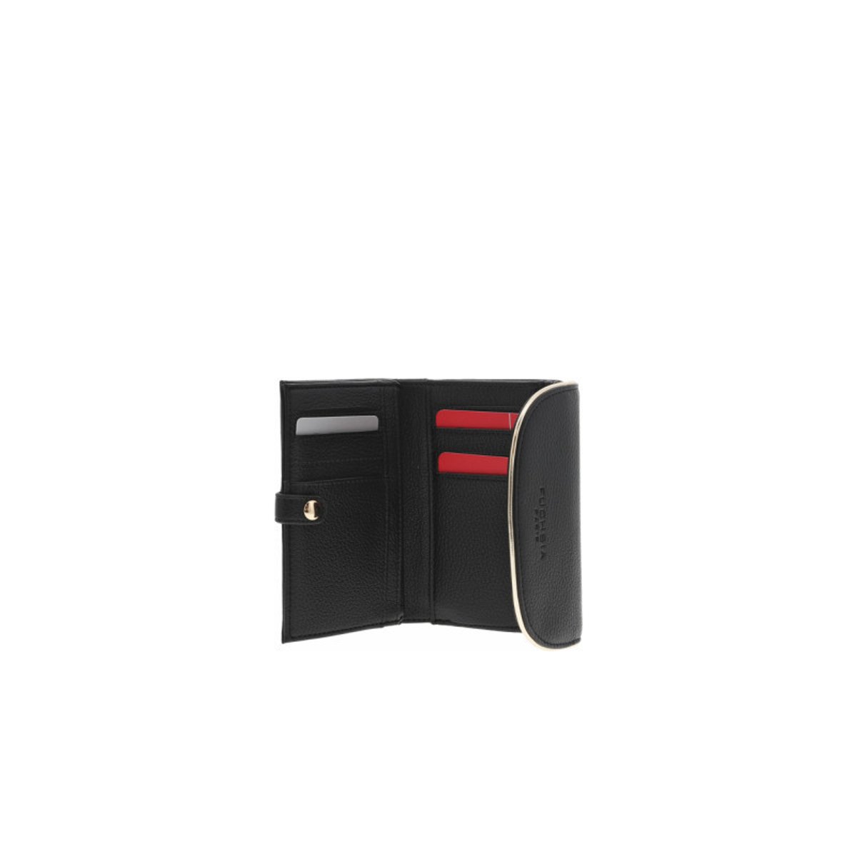 Portefeuille noir uni avec le nom de la marque embossé à l'avant noir, FUCHSIA