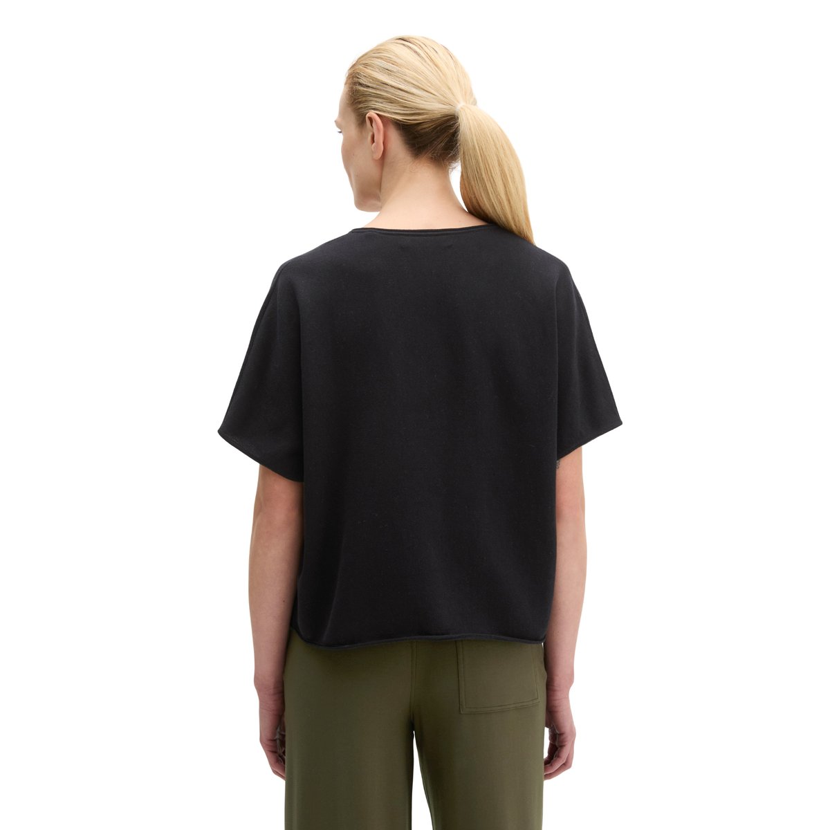 Pull à manches courtes loose en fil de coton pur noir, MARC O'POLO