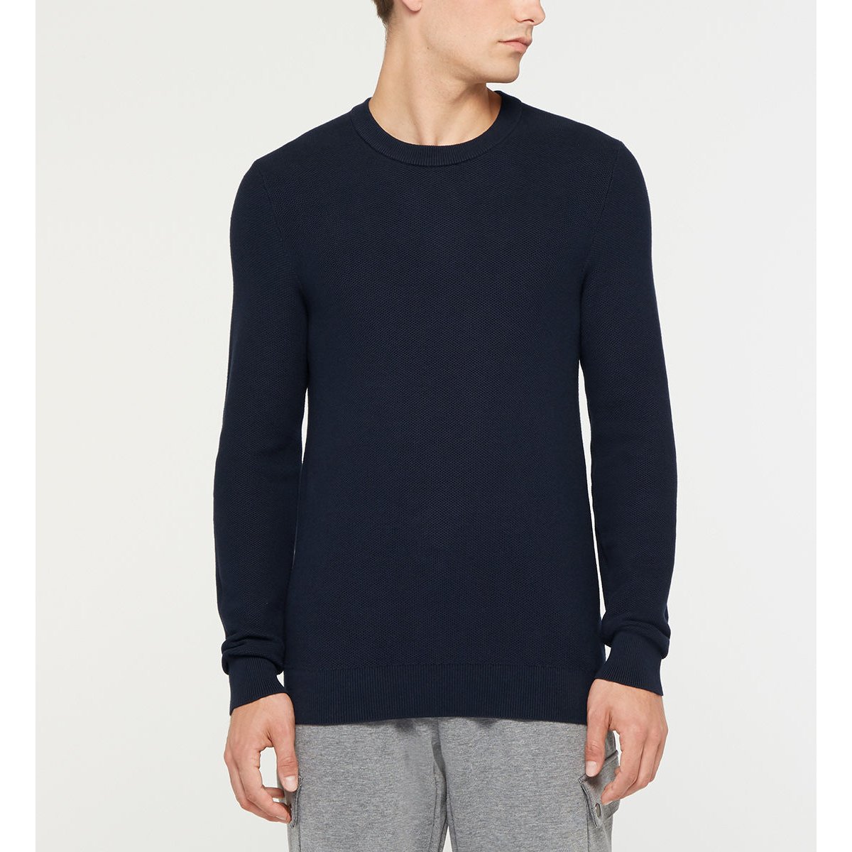 Pull droit uni tonron nid d'abeille coton bio bleu marine, GALERIES LAFAYETTE