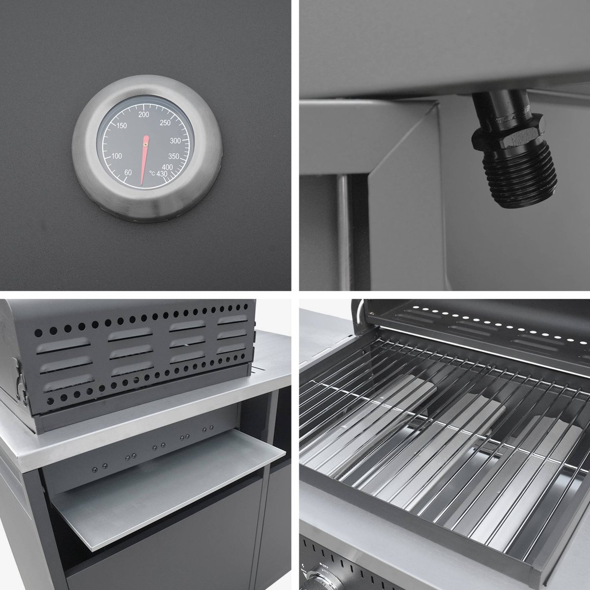 Cuisine d'extérieure 2 modules avec barbecue gaz 3 brûleurs sur pieds, thermomètre NAXOS BARBECUE GAZ + 1 MODULE noir, SWEEEK