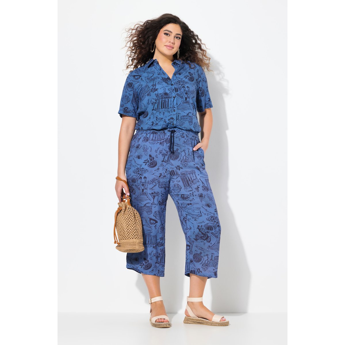 Jupe-culotte Rose. Taille élastique. Jambe bleu atlantique, ULLA POPKEN