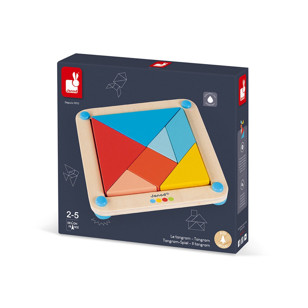 Tangram En Bois Avec 25 Cartes Modèles multicolore, JANOD