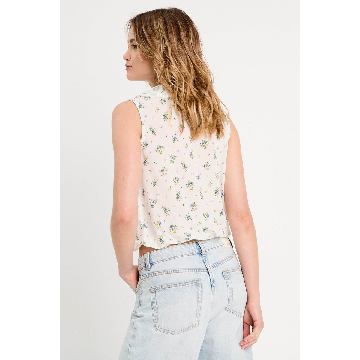 Blouse volants sans manches blanc, CACHE CACHE