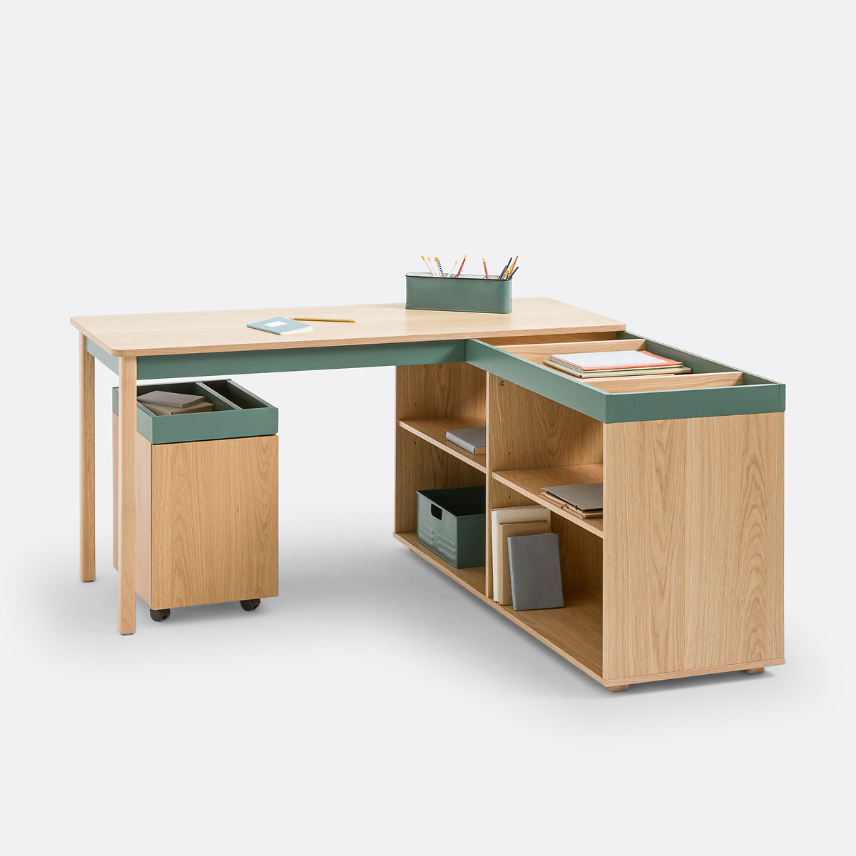 Lina Reversible Corner Desk with Storage green/wood, LA REDOUTE INTERIEURS