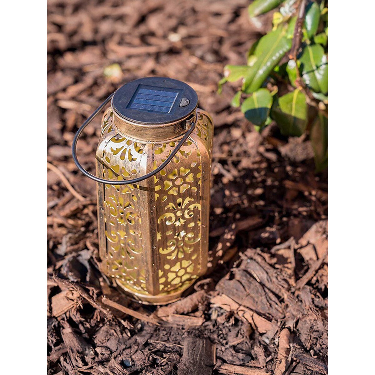 Outdoor Solar Powered Moroccan Lantern in Antique Brass copper, SO'HOME