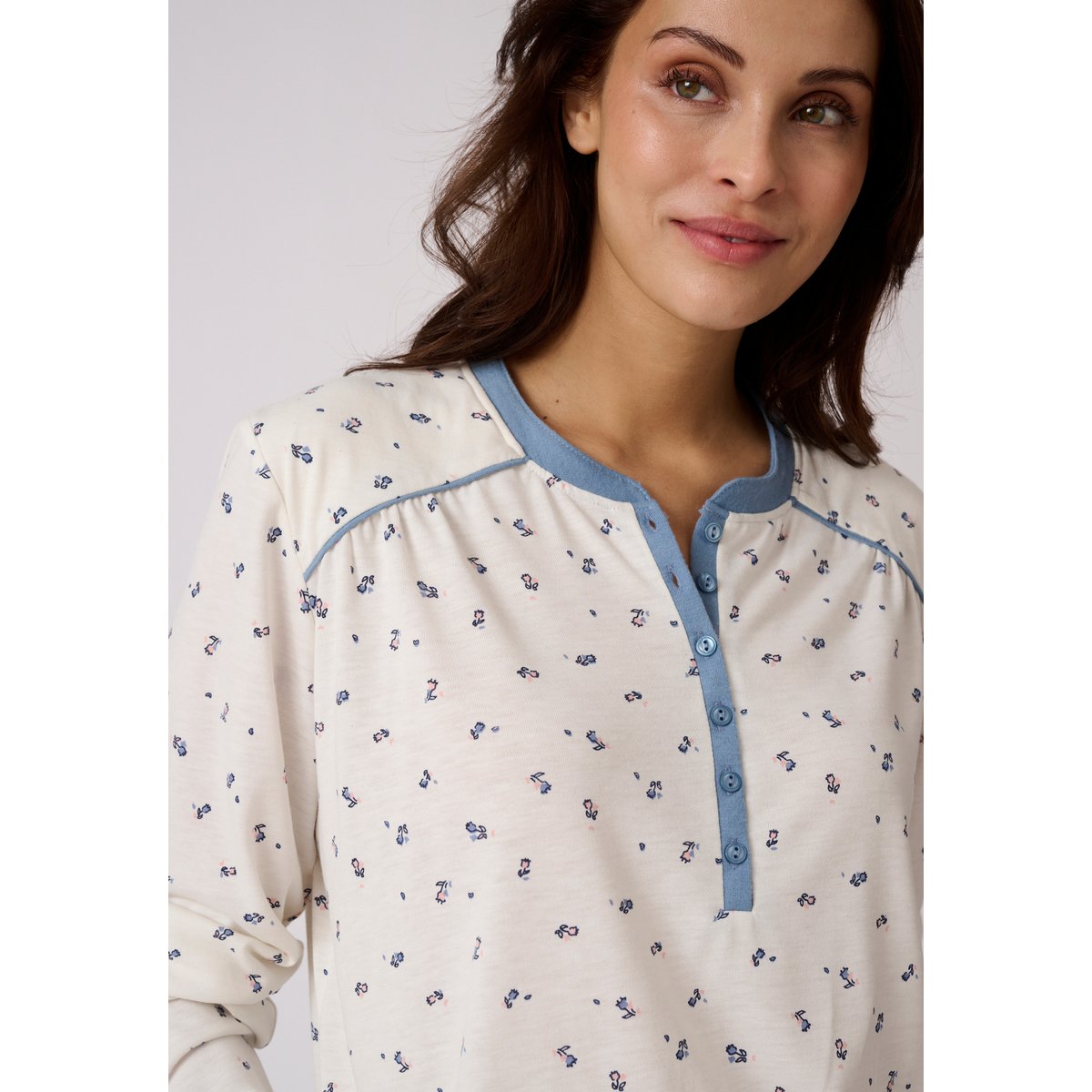 Pyjama Thermolactyl chauffe-épaules blanc fleuri, DAMART