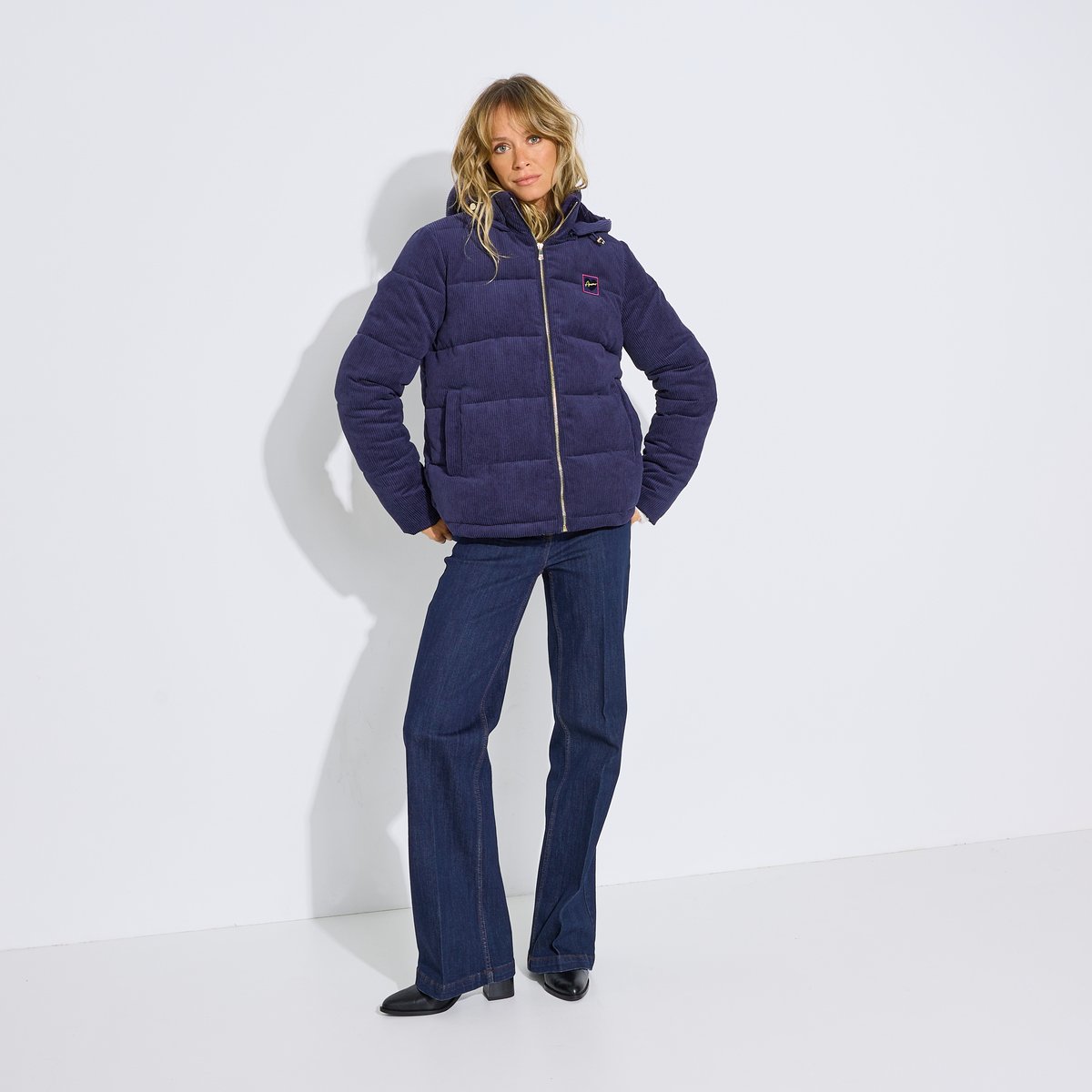 Doudoune courte velours bleu marine, GRAIN DE MALICE
