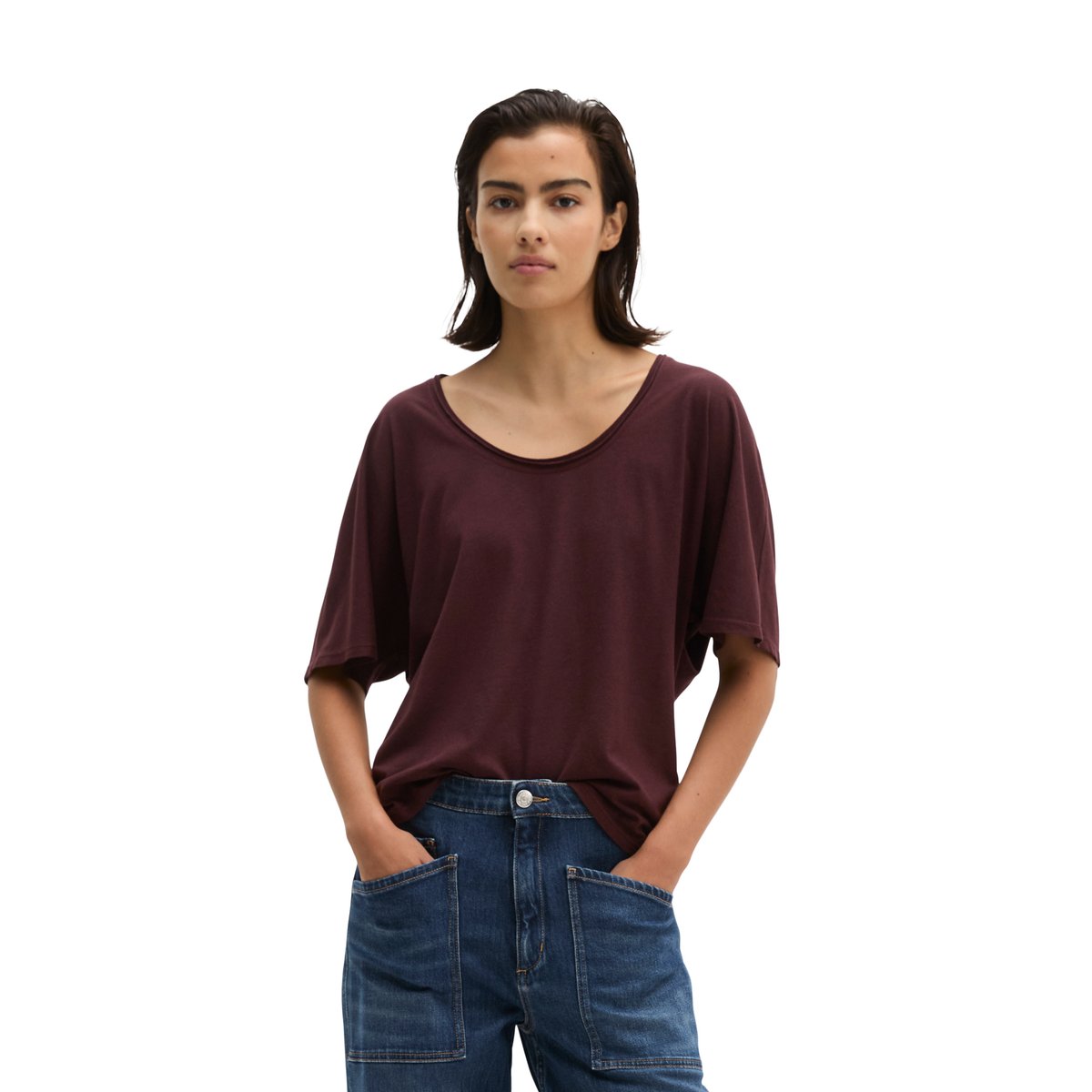T-shirt regular en jersey slub fin rouge, MARC O'POLO