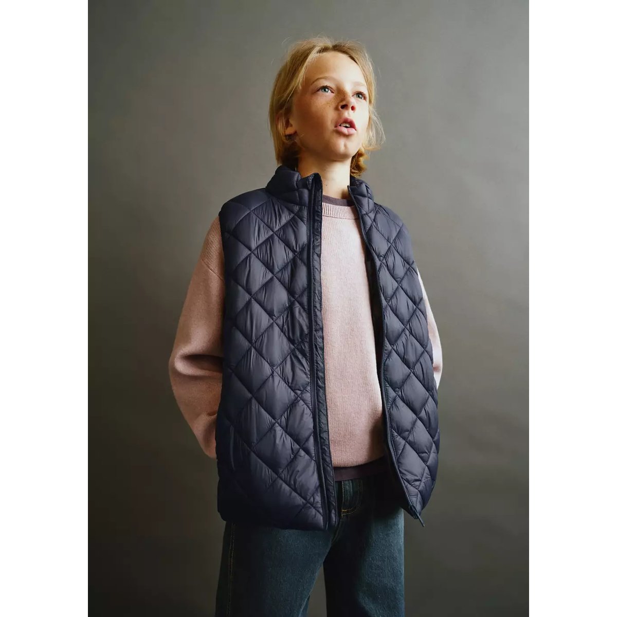Gilet matelassé losanges bleu marine, MANGO KIDS