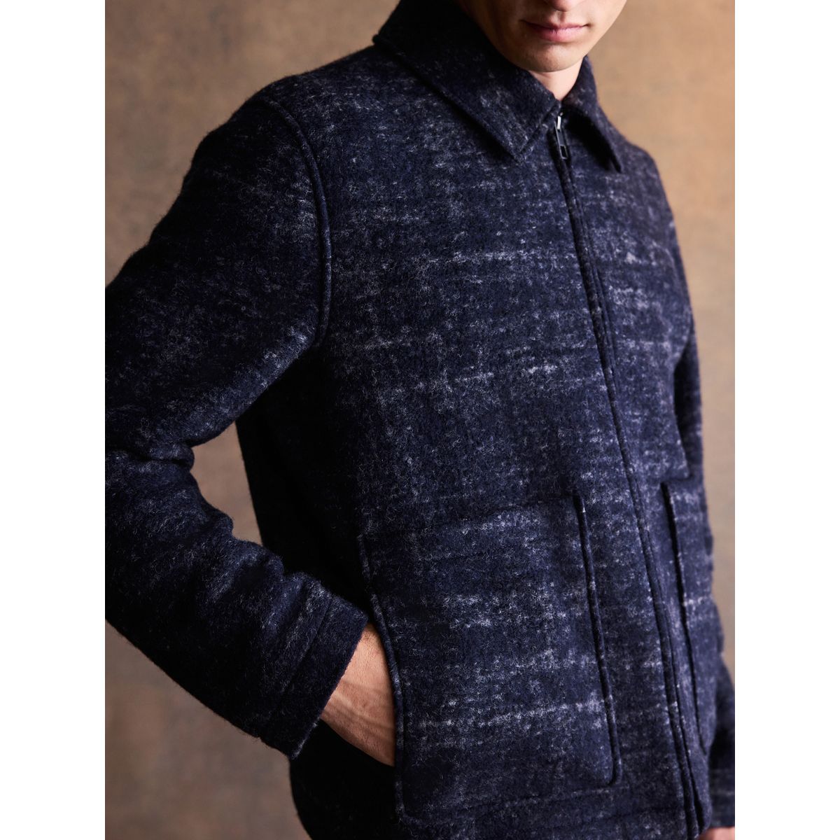 Veste texturée en tissu italien et laine bleu marine, NEXT