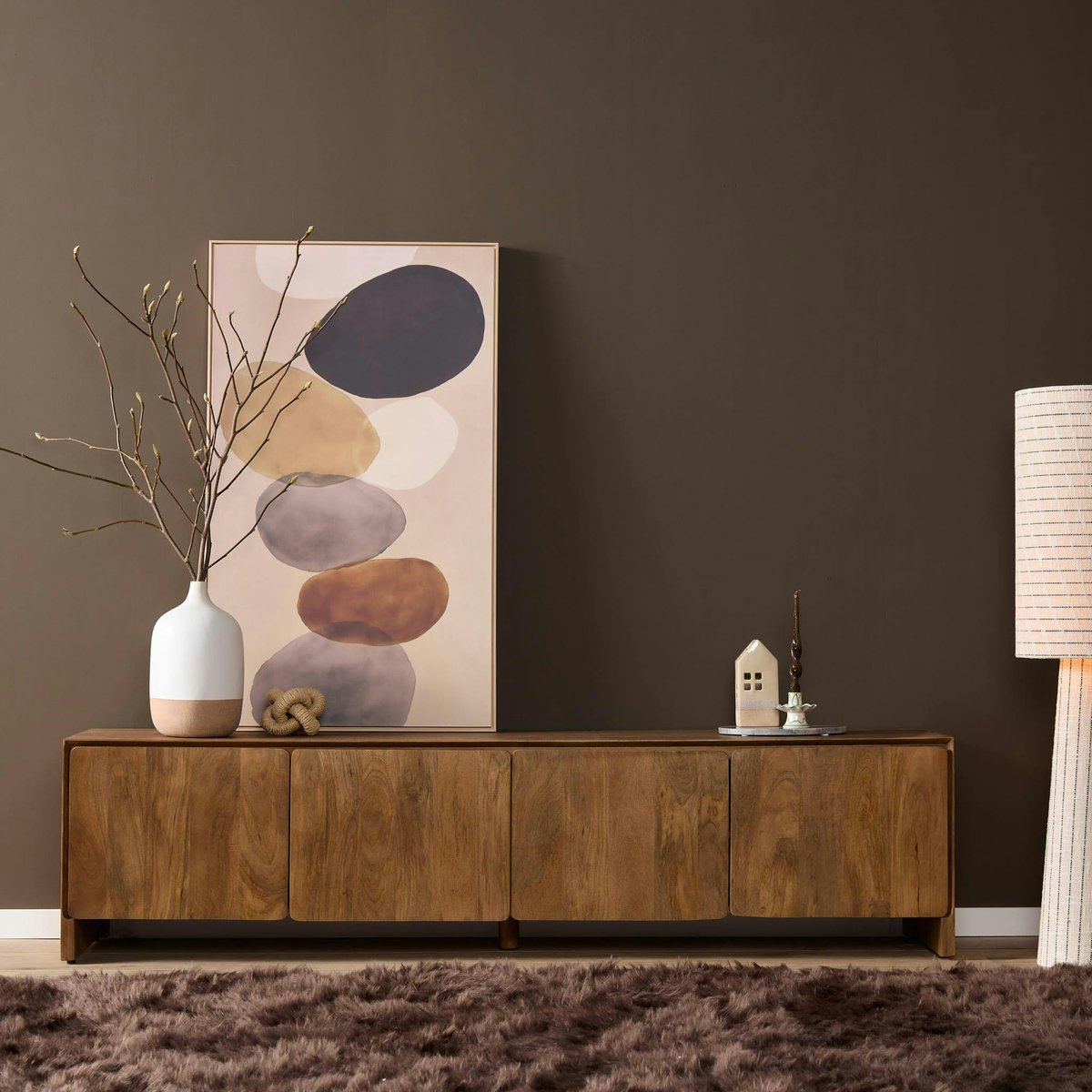 Meuble TV en bois 4 portes CALDERA bois naturel, PIER IMPORT