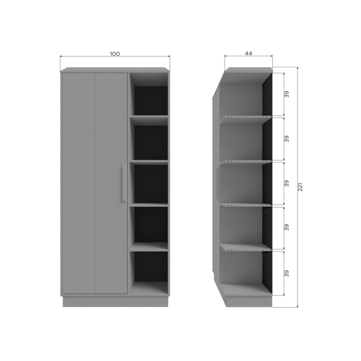 Armoire 1 porte 5 niches en bois H221cm- LOWEN beige, WOOOD