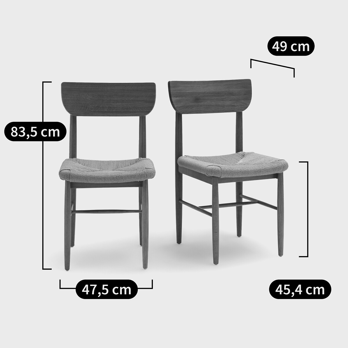 Lot de 2 chaises chêne massif et tressage, Andre chêne moyen, LA REDOUTE INTERIEURS