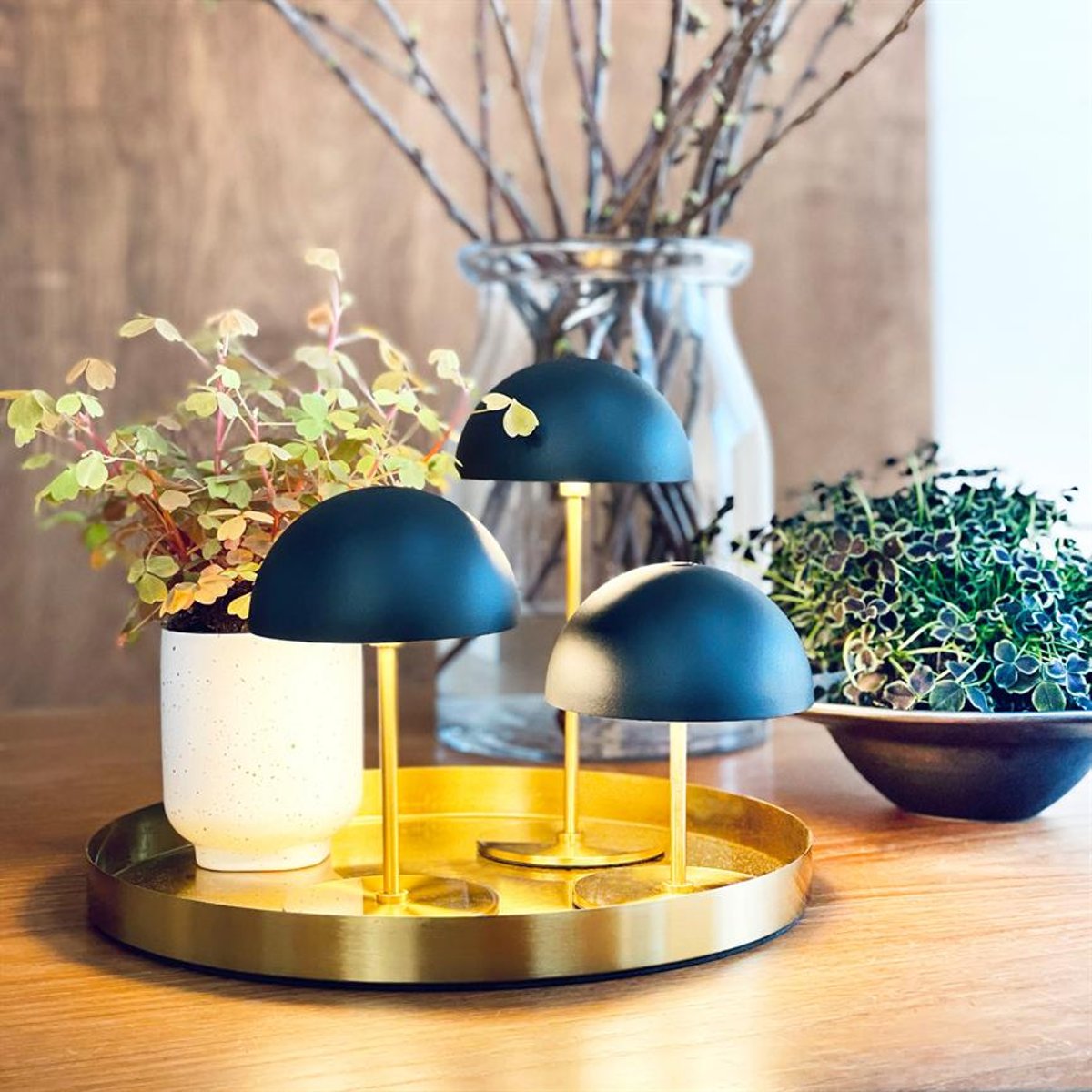 Lampe à poser LED ALONG Lot de 3 + plateau noir/laiton, DYBERG LARSEN
