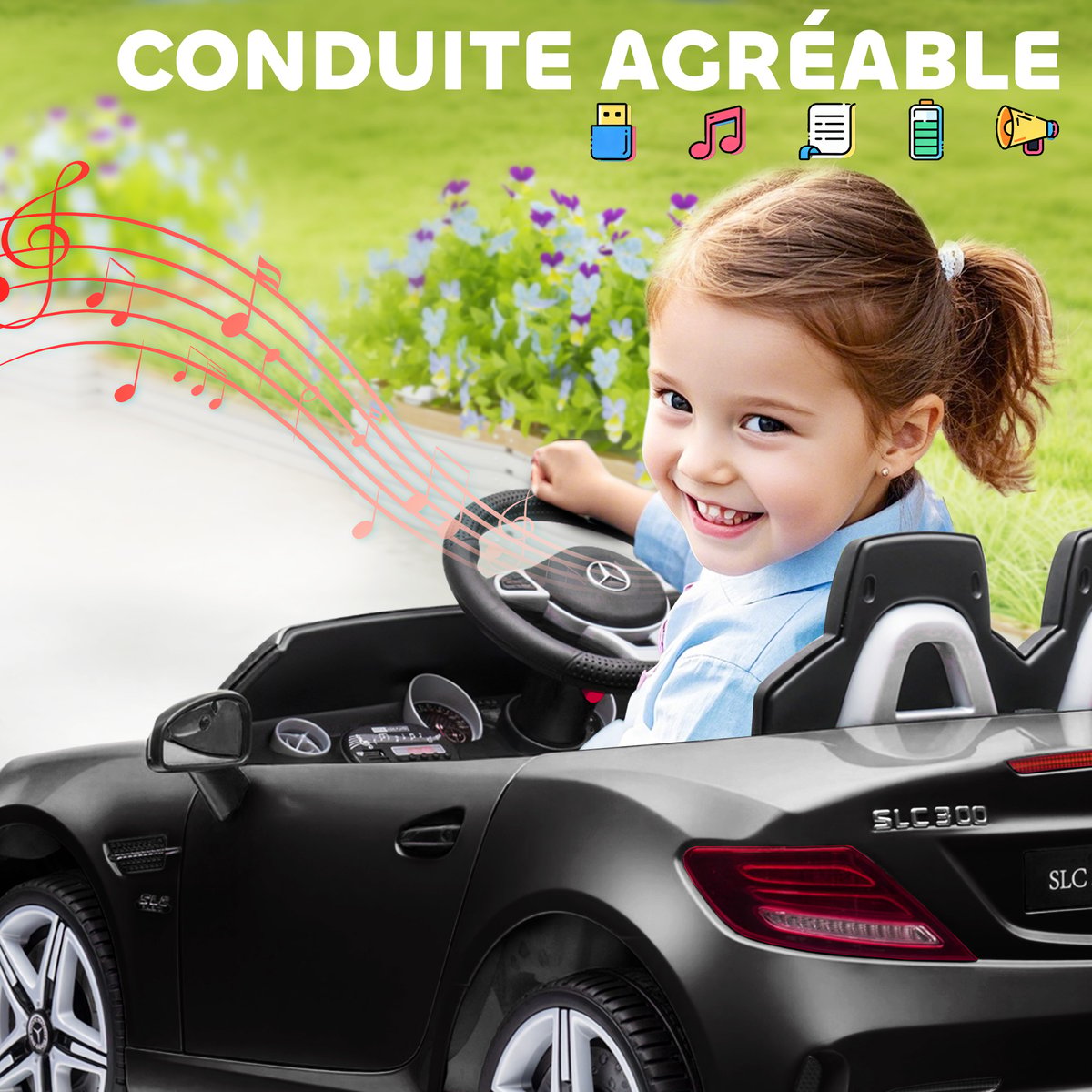 Voiture électrique à conducteur assis PP Noir noir, AIYAPLAY