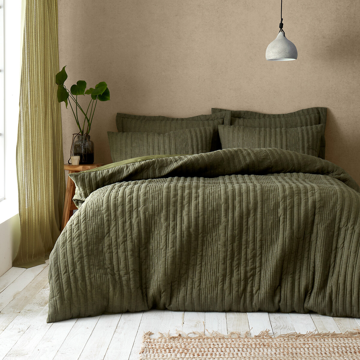 Tamba Jersey Stripe Duvet Cover and Pillowcase Set olive, PINEAPPLE ELEPHANT