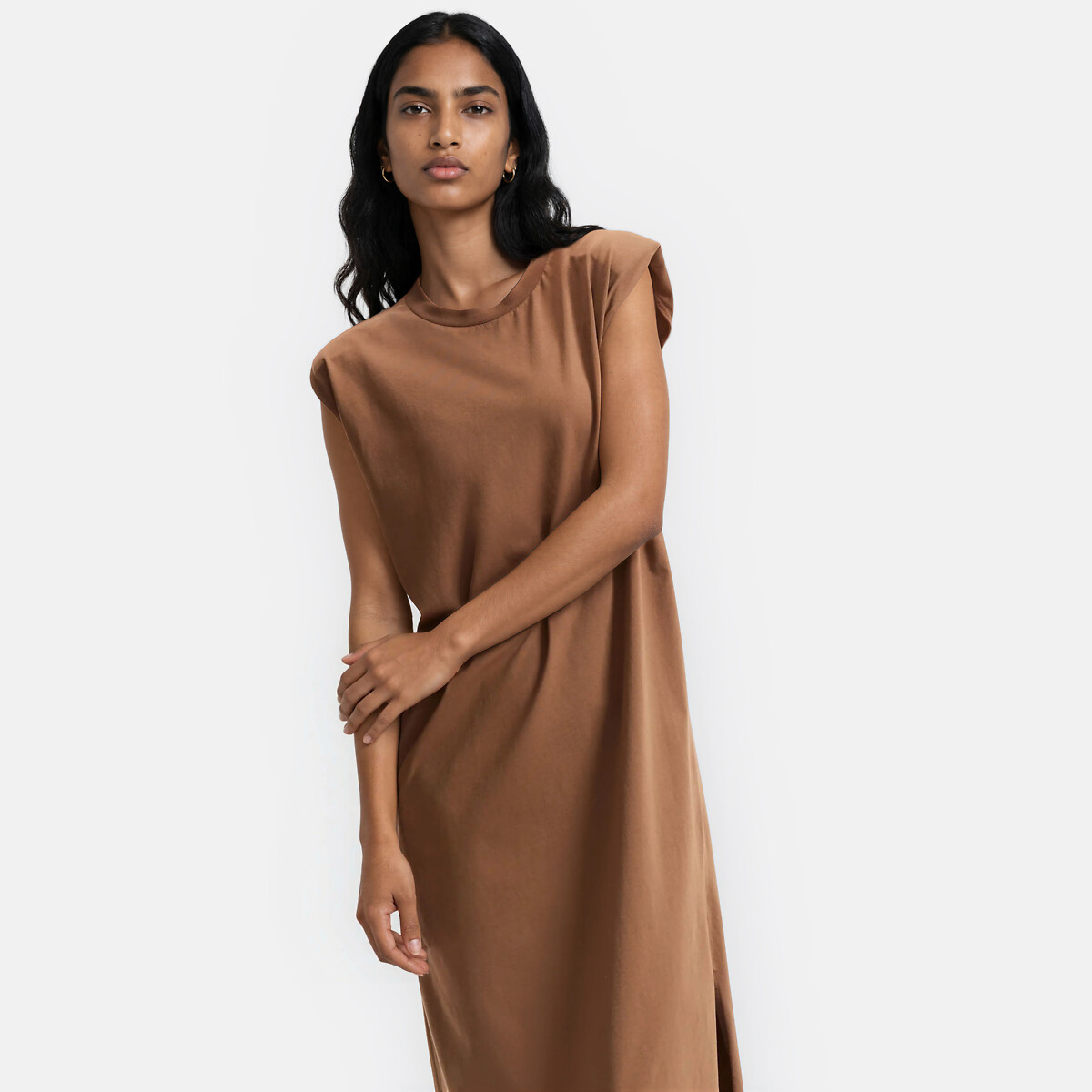 Abito T-shirt lungo senza maniche marrone cammello, LA REDOUTE COLLECTIONS