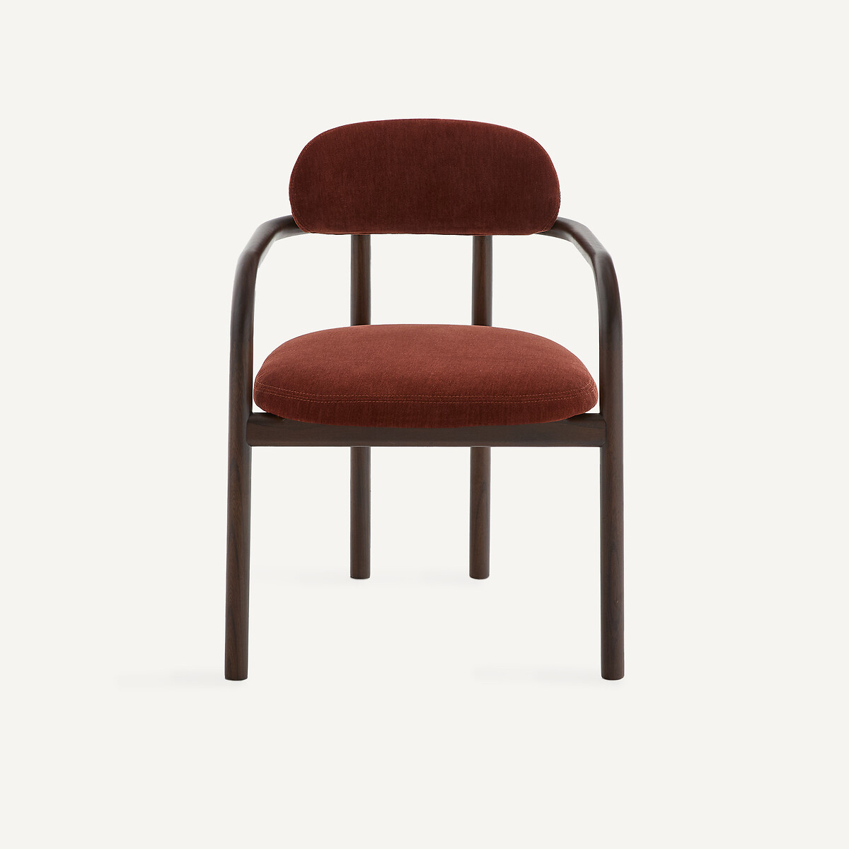 Silla de comedor, en olmo teñido de nogal y terciopelo, HARLOH rojo birmano, AM.PM