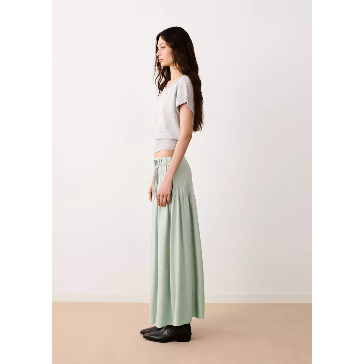 Jupe évasée plissée vert menthe, MANGO TEEN