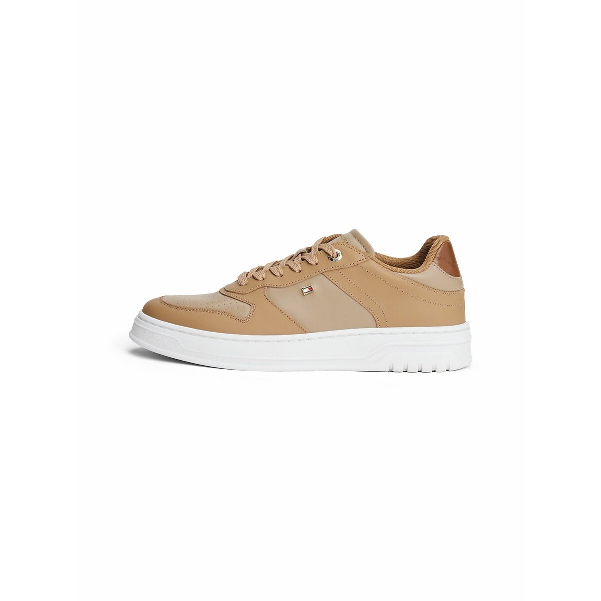 Baskets cupsole en cuir beige, TOMMY HILFIGER